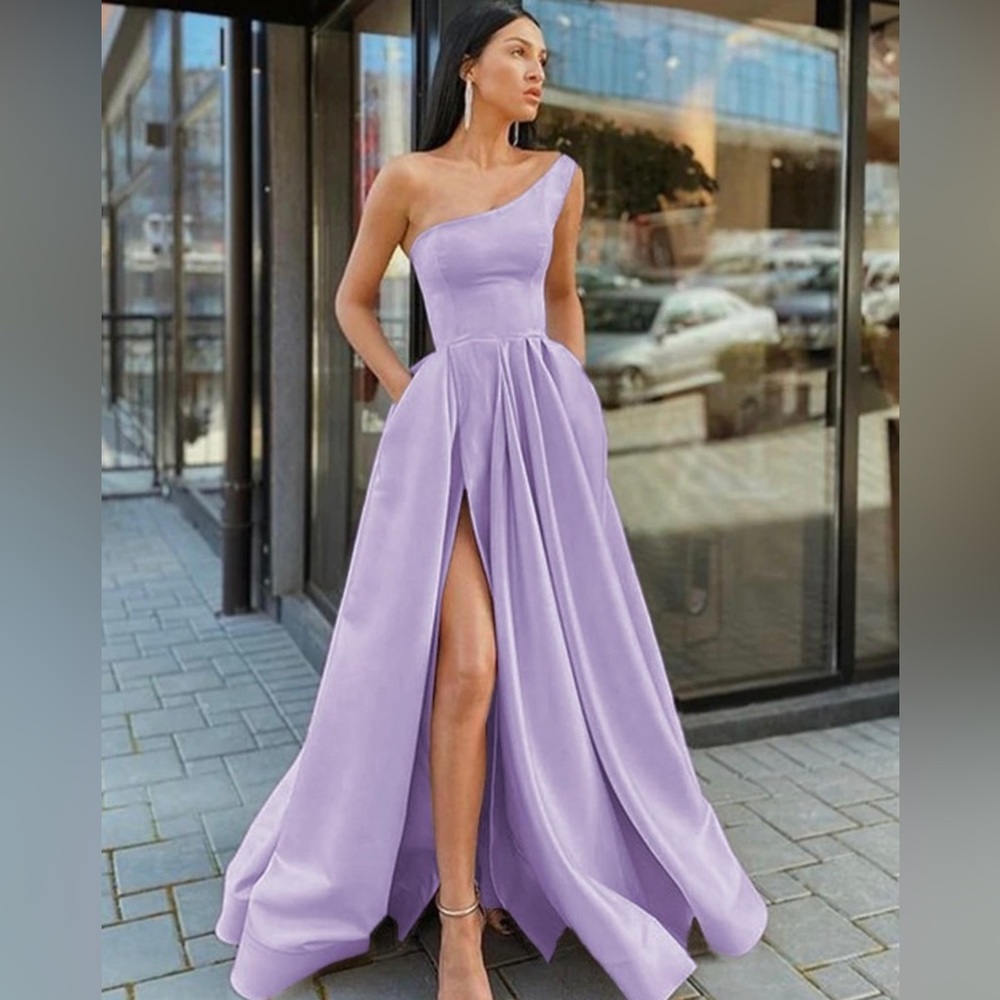 A-Line/Princess Satin Ruffles One-Shoulder Sleeveless Floor-Length Dress